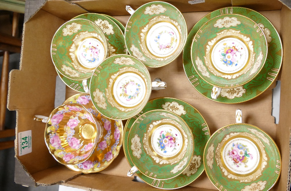 A collection of Crown Staffordshire hand Decorated cups and saucers: together with Queen Anne