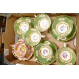 A collection of Crown Staffordshire hand Decorated cups and saucers: together with Queen Anne
