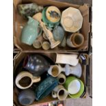 A mixed collection of pottery to include: Beswick bowl, studio pottery dish, Moira stone ware jug,