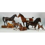 Beswick foal lying down: model 915, palomino foal 997, brown foal 997, Shetland pony model 1033 (