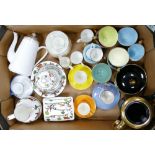 A collection of tea ware to include Royal Worcester yellow coffee cup and saucer: Crwon