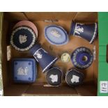 A collection of Wedgwood jasperware items: to include tri colour trinket boxes, black trinket boxes,