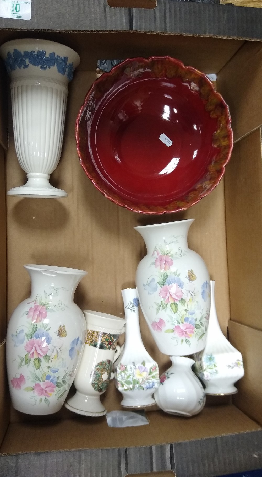 A mixed collection of items to include: Wedgwood Queensware vase, Arthur woods fruit bowl,