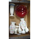 A mixed collection of items to include: Wedgwood Queensware vase, Arthur woods fruit bowl,