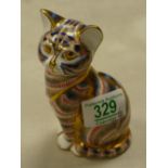 Royal Crown Derby Paperweight: Seated Cat, gold stopper