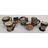 Royal Doulton Miniature Character Jugs: Merlin, Toby Weller, Old Charlie, John Barley Corn, The