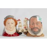 Royal Doulton small size character jugs Queen Elizabeth I D6821 and King Phillip of Spain D6822 (2):