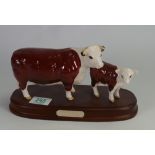 Beswick Hereford Cow and Calf: on wooden plinth 1360/1827c