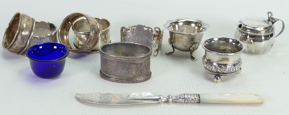 Collection of hallmarked silver items: Napkin rings all with faults or engraving,