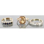 9ct gold ladies dress rings set with semi precious stones: Sizes Q, 7.4 grams.