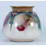Royal Worcester small vase hand painted with roses: Green marks, height 8.25cm.