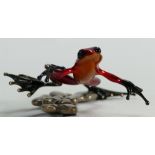Tim Cotterill "Frogman" bronze frog sculpture: Brightly coloured frog on pebbles, limited edition,