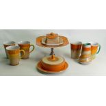 A collection of Shelley Harmony drip and banded patterned items: To include 4 beakers (handled