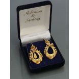 Pair of 19th century 9ct gold ornate earrings: Set with seed pearls, 5.5 grams.