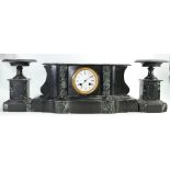 19th century French slate & marble Mantle clock set: h21 x w46cm.