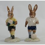 A pair of Royal Doulton Bunnykins figures: Footballer DB121 and Goalkeeper DB120,