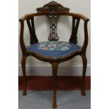 Edwardian carved Walnut needle point armchair: