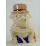 Rare Royal Doulton model of a seated Derby Bulldog: Medium sized Bulldog draped with union jack