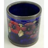 William Moorcroft large planter: Decorated with pansies with pewter base and top rim.