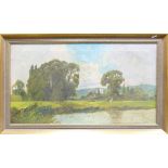 H Herring, Oil painting on canvas of Medmenham Abbey Nr Marlow: 80 x 46cm in gilt frame.