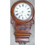 19th century carved Mahogany Drop Dial Wall clock: Height 85cm,