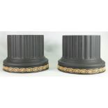 Wedgwood pair of Library series Column Planters in cane yellow and black jasper: d23cm, c.1990.
