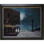 F.G.M. Copi, oil painting on canvas "Saint Marks Square-Moonlight": In original frame, 69 x 53cm.