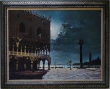 F.G.M. Copi, oil painting on canvas "Saint Marks Square-Moonlight": In original frame, 69 x 53cm.