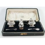 Silver boxed cruet set: With glass liners.