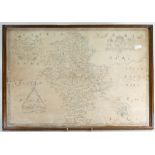 19th Century Anastatic print of Christopher Saxton Map of Staffordshire: Oak framed 50cm x 40cm
