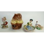 Porcelain & pottery dishes: Erotica dish of lady seated on boat, Japanese lady dish,