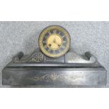 Early 20th century French slate architectural Mantle clock: h23 x w40cm.