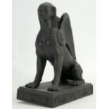Wedgwood black Basalt figure of Egyptian Sphinx on plinth: Dated 1979, height 24cm.