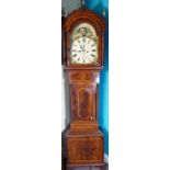 8 day rolling moon Longcase circa 1820 in mahogany case: With rope twist columns and birds eye