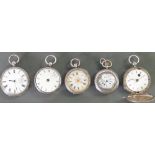 A collection of ladies silver fob pocket watches: Including gilded & enamelled dial,