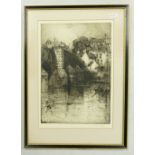 Hedley Fitton RE etching Dumfries Bridge: Original Charles Jackson label to reverse,