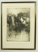 Hedley Fitton RE etching Dumfries Bridge: Original Charles Jackson label to reverse,