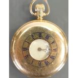 18ct Waltham gold half hunter pocket watch: With top winder, watch overall weight 116.1 grams.