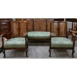 Early 20th century Bergere suite: 2 seater sofa with matching arm chairs.