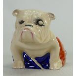 Royal Doulton model of a medium sized seated Bulldog: Draped with union jack flag c1940, height 6cm.