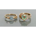 9ct gold ladies enamel rings: 4.5 grams.