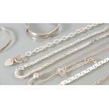 A collection of silver necklaces & bracelets: 109 grams.