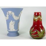 Mintons secessionist ware small vase: no 42, h13.5cm and Wedgwood jasperware vase.