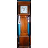 30 hour Longcase clock with square dial: Maker unknown. Cottage style case circa 1795. Oak case.