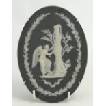 Wedgwood black Jasperware oval plaque 'Justice and Liberty 1914-1919', height 18cm.