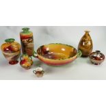 A collection of Shelley Surrey Scenery patterned items to include: Two handled bowl, vases,