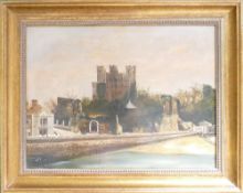 T Moss Victorian Oil on Canvas: Castle scene 39cm x 29cm,