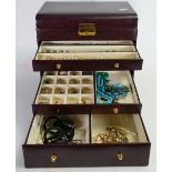 High quality jewellery cabinet complete with jewellery: An interesting collection of costume rings,