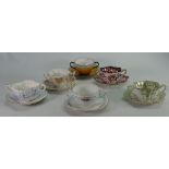 A collection of Wileman / Shelley Bouillon cups and saucers to include: Snowdrop Cameo - Cameo