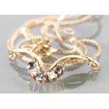 9ct gold sapphire & diamond necklace: 2.9 grams.